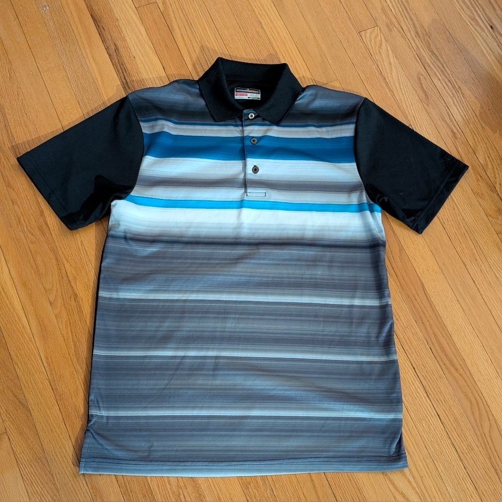 Grand Slam Men's Polo Shirt - Black, Blue, and Gray Stripes